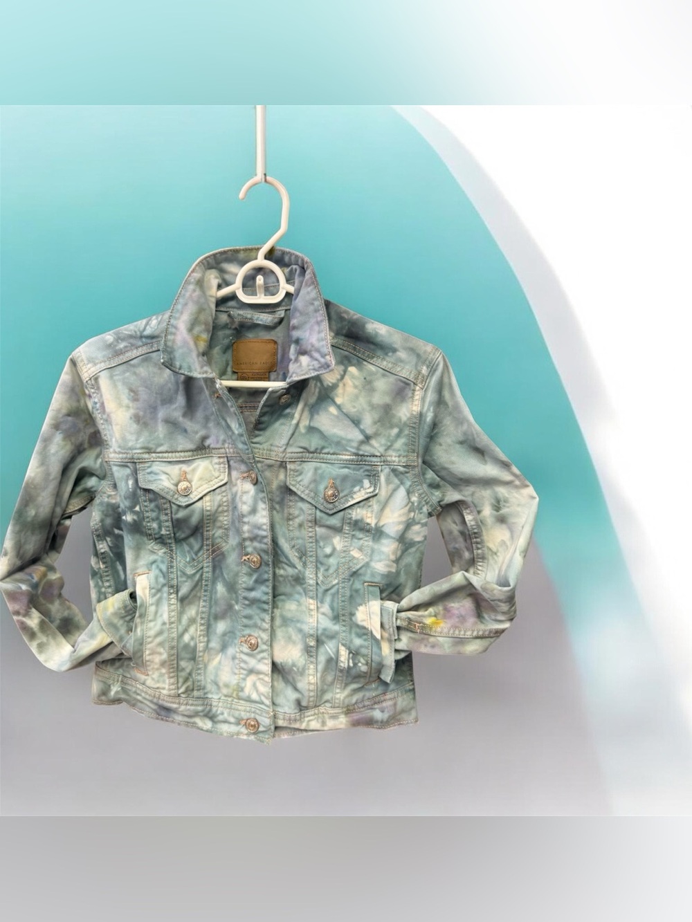 American Eagle Outfitters Hand Dyed Denim Jacket in Light Teals
